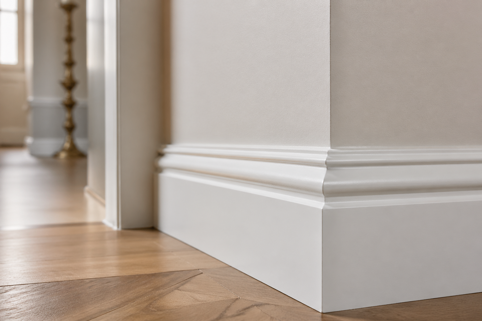 Close-up of crisp painted trim and wall finish