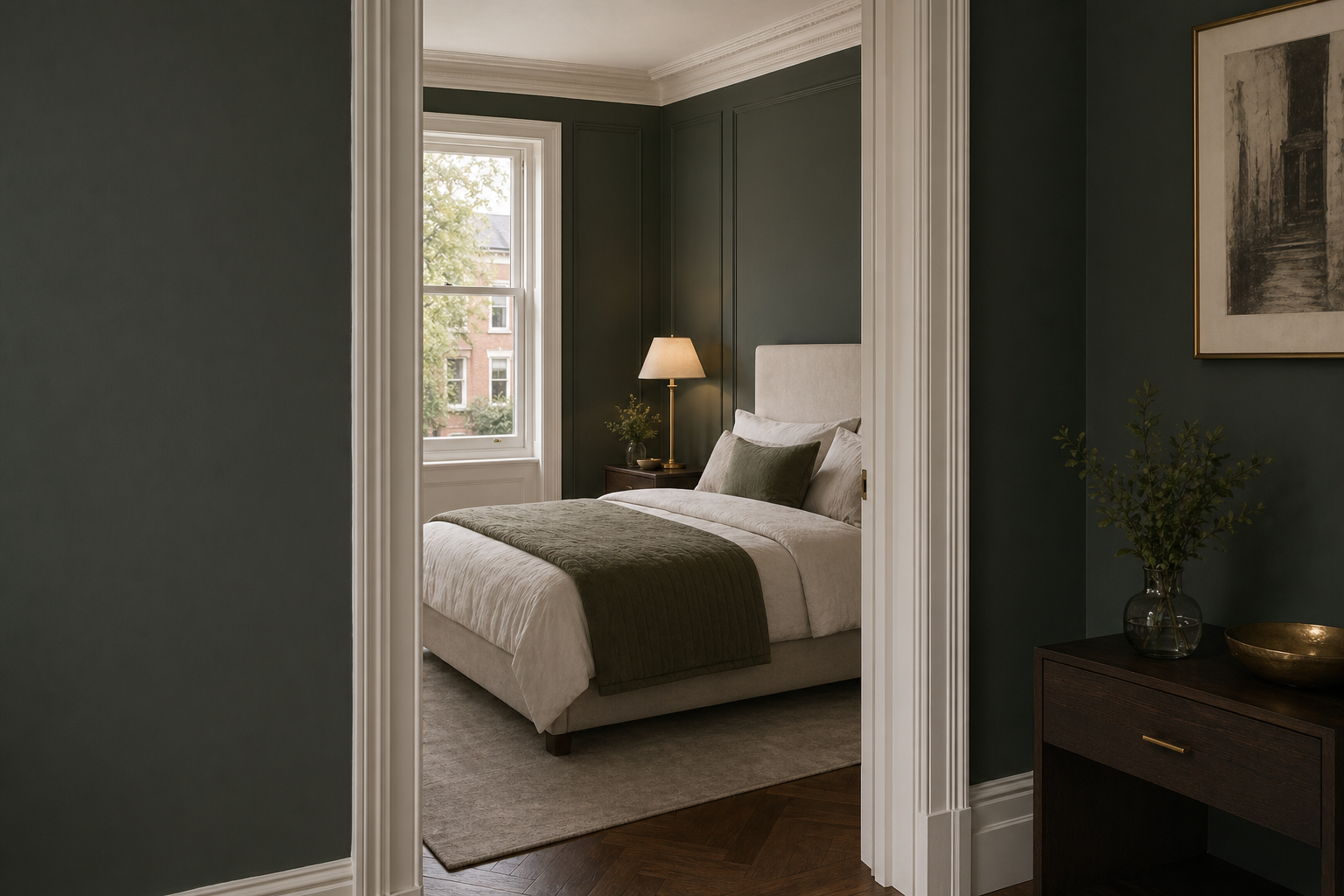 Decorated bedroom with refined painted walls