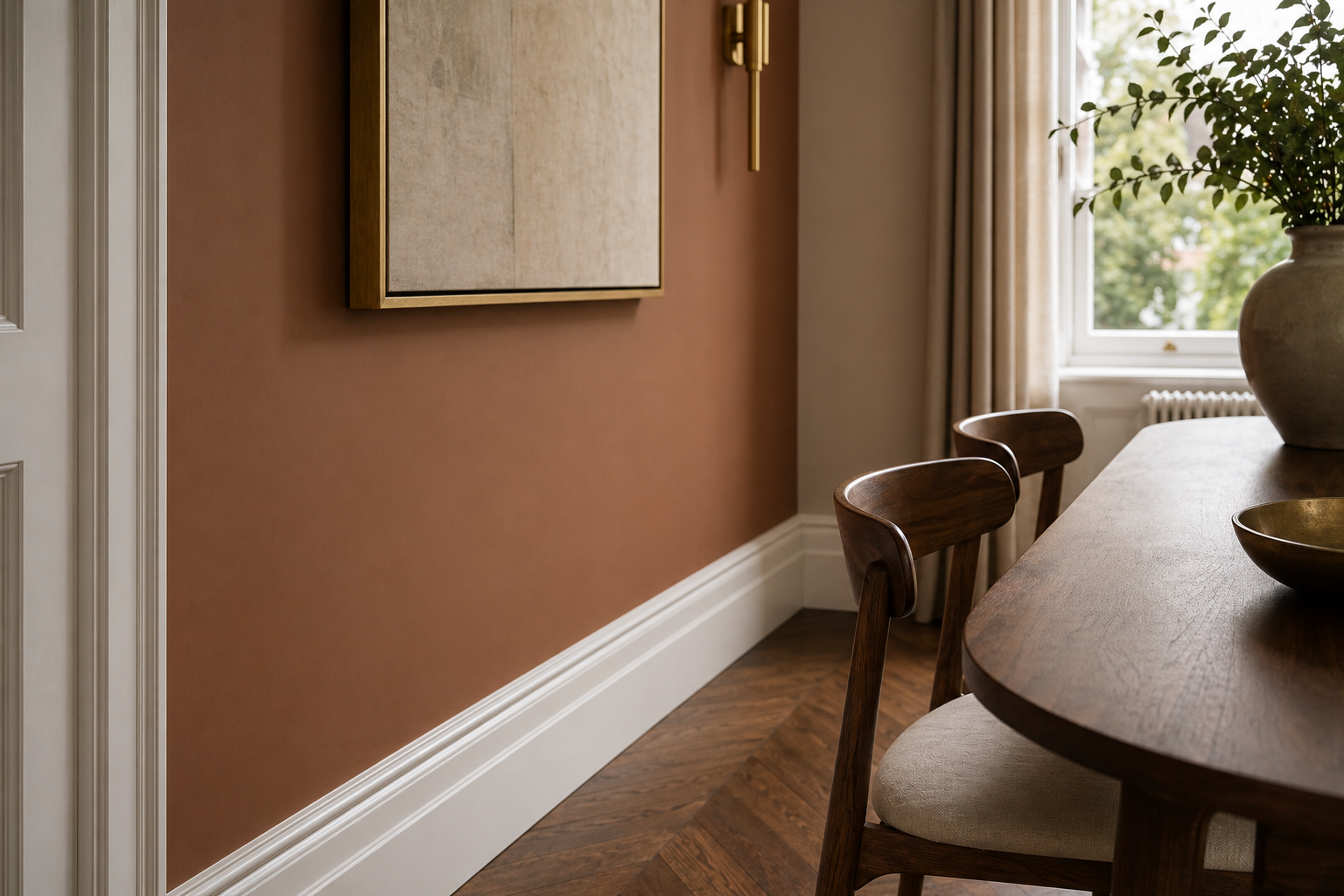 Decorated dining room with feature wall finish