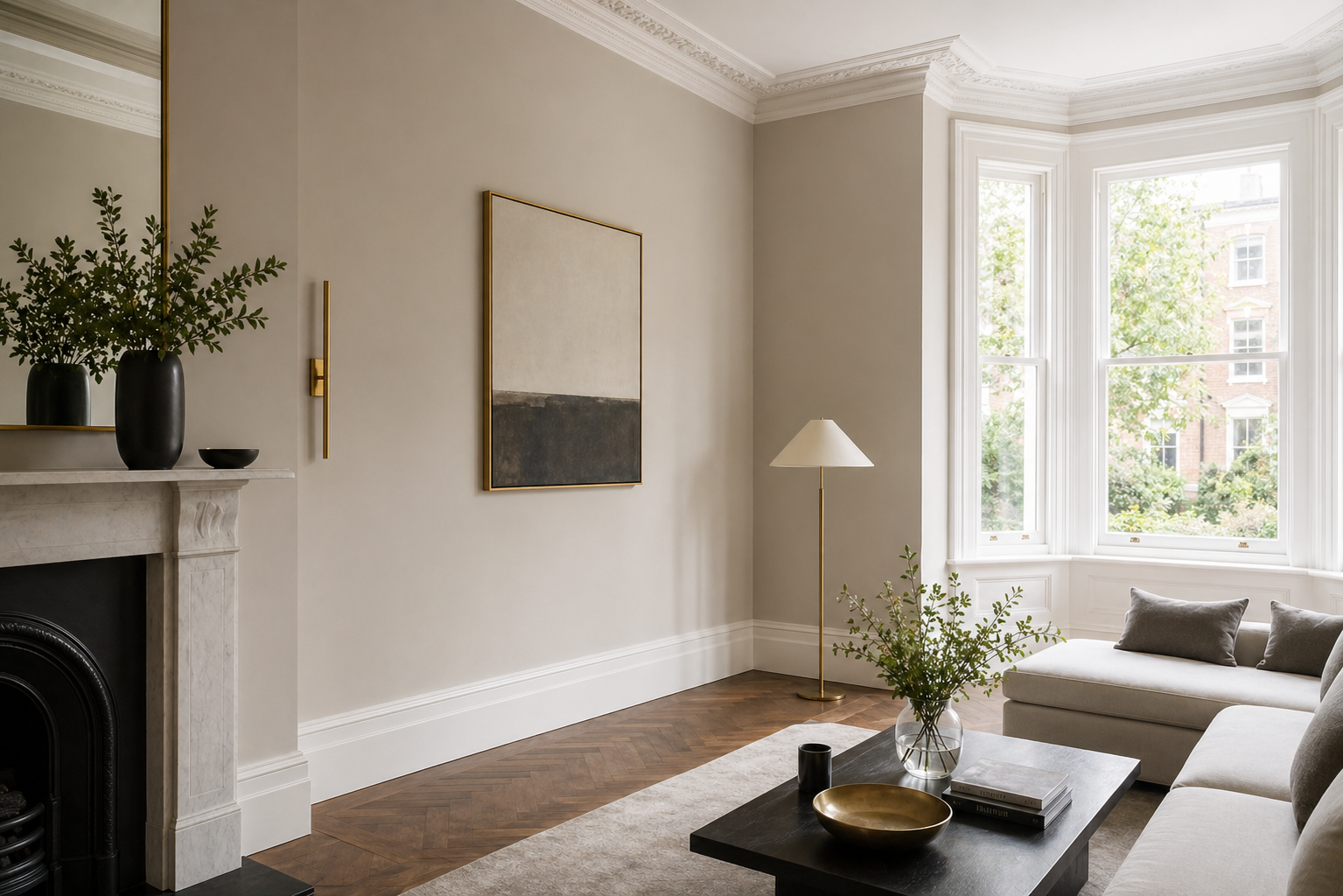 Decorated living room with high-end painted surfaces